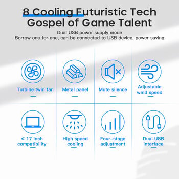 Две USB охлаждащи подложки за лаптоп с голям размер за 12-16-инчов лаптоп, безшумен геймърски охладител за лаптоп, скорост на вятъра, регулируема стойка за лаптоп