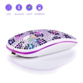 Mouse reîncărcabil, silențios, violet, incrustat cu diamant, Bluetooth dual-mode, cristal strălucitor RGB Raton inalambrico, cadouri de șoareci de 2,4 g