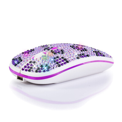 Mouse reîncărcabil, silențios, violet, incrustat cu diamant, Bluetooth dual-mode, cristal strălucitor RGB Raton inalambrico, cadouri de șoareci de 2,4 g