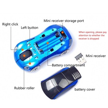 2.4G 1600DPI мишка USB приемник Безжична LED светлина Оптични мишки с форма на кола