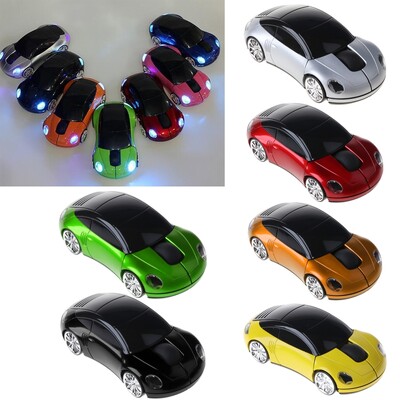 2.4G 1600DPI peles USB uztvērējs bezvadu LED gaismas automašīnas formas optiskās peles