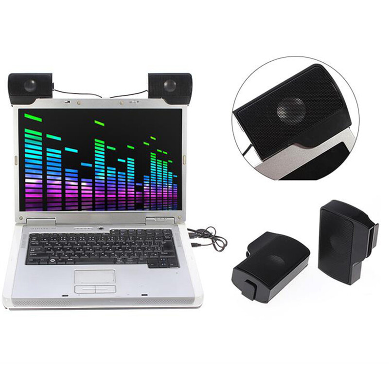 Prijenosni mini USB stereo zvučnik Prijenosno računalo Prijenosno računalo PC Zaslon Glazbeni svirač na kopču Crni