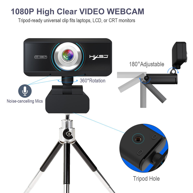 1080P webkamera számítógépes kamera asztali számítógéphez hangelnyelő mikrofonnal és HD kamerával Támogatja a Windows MAC és Android TV-ket