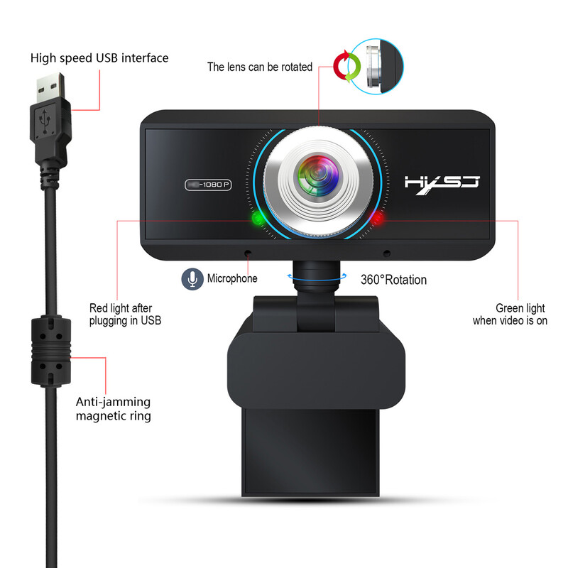 1080P webkamera számítógépes kamera asztali számítógéphez hangelnyelő mikrofonnal és HD kamerával Támogatja a Windows MAC és Android TV-ket