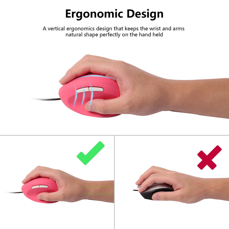 Ergonomiska vertikāla vadu pele, 4 pogas 800/1200/1600 DPI USB datorpele Gamer Biroja peles Plaukstas locītavas Healthy Mause klēpjdatoram