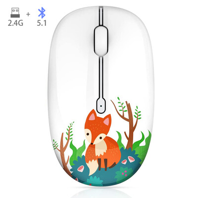 Vezeték nélküli rajzfilm optikai egér aranyos csendes egerek, kettős módú Bluetooth 5.0 és 2.4G vezeték nélküli 1200 DPI laptop notebook PC számítógéphez