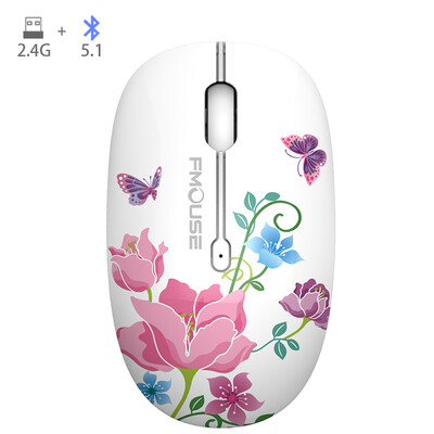 Vezeték nélküli rajzfilm optikai egér aranyos csendes egerek, kettős módú Bluetooth 5.0 és 2.4G vezeték nélküli 1200 DPI laptop notebook PC számítógéphez