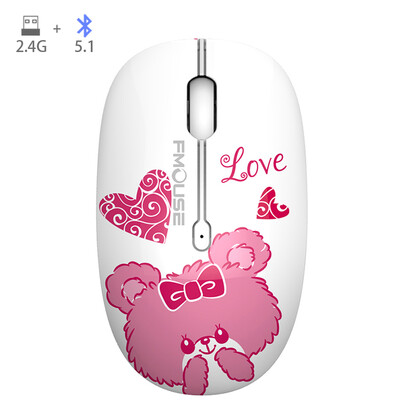 Vezeték nélküli rajzfilm optikai egér aranyos csendes egerek, kettős módú Bluetooth 5.0 és 2.4G vezeték nélküli 1200 DPI laptop notebook PC számítógéphez