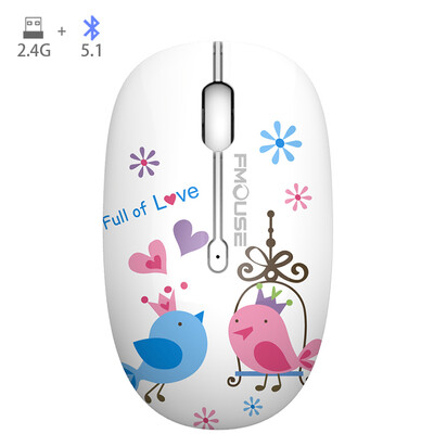 Vezeték nélküli rajzfilm optikai egér aranyos csendes egerek, kettős módú Bluetooth 5.0 és 2.4G vezeték nélküli 1200 DPI laptop notebook PC számítógéphez