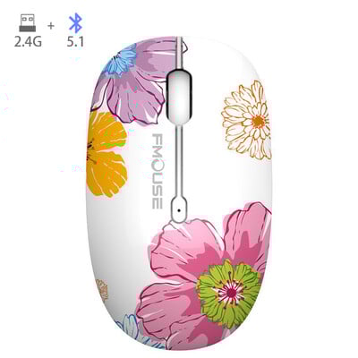 Vezeték nélküli rajzfilm optikai egér aranyos csendes egerek, kettős módú Bluetooth 5.0 és 2.4G vezeték nélküli 1200 DPI laptop notebook PC számítógéphez