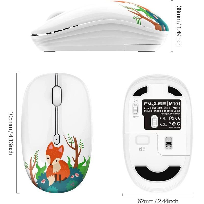 Vezeték nélküli rajzfilm optikai egér aranyos csendes egerek, kettős módú Bluetooth 5.0 és 2.4G vezeték nélküli 1200 DPI laptop notebook PC számítógéphez