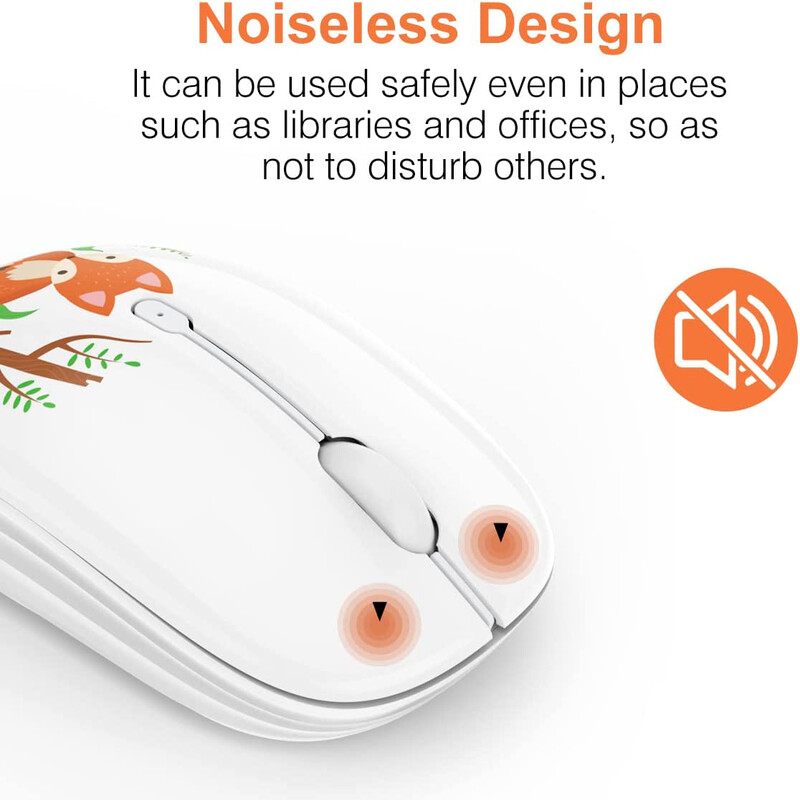 Vezeték nélküli rajzfilm optikai egér aranyos csendes egerek, kettős módú Bluetooth 5.0 és 2.4G vezeték nélküli 1200 DPI laptop notebook PC számítógéphez