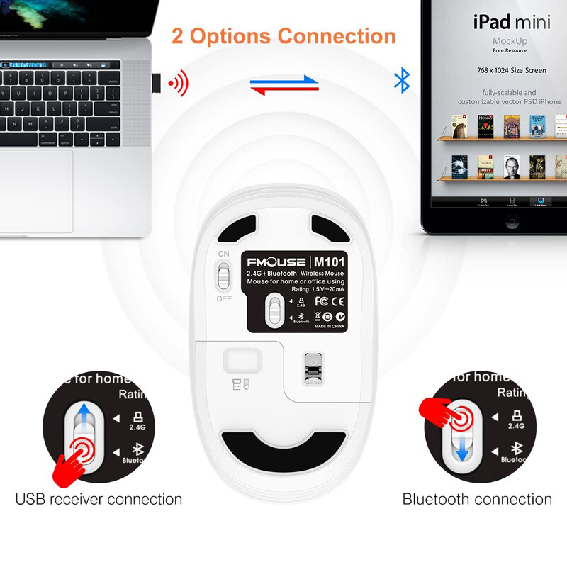 Vezeték nélküli rajzfilm optikai egér aranyos csendes egerek, kettős módú Bluetooth 5.0 és 2.4G vezeték nélküli 1200 DPI laptop notebook PC számítógéphez