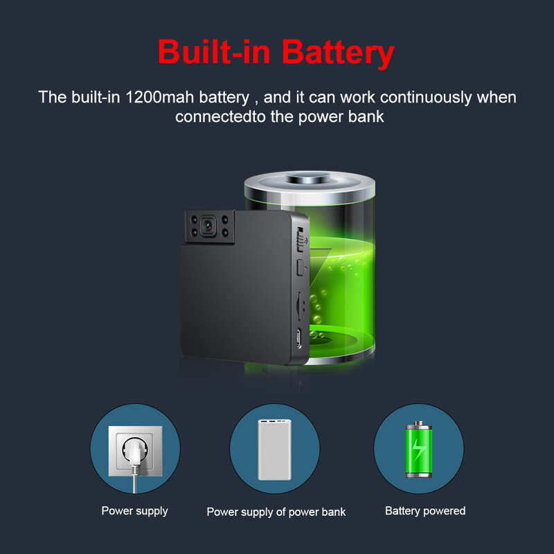 Mini cameră wifi mică, cameră cu baterie de 1200 mAh cu viziune nocturnă în infraroșu HD cu microfon încorporat cu detectare a mișcării