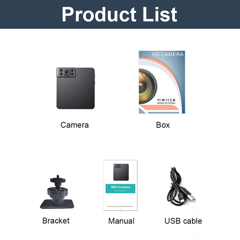 Mini cameră wifi mică, cameră cu baterie de 1200 mAh cu viziune nocturnă în infraroșu HD cu microfon încorporat cu detectare a mișcării