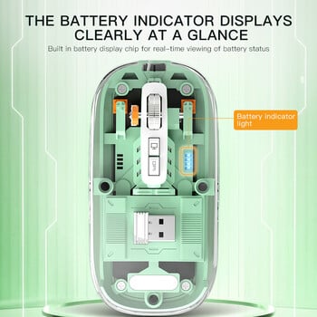 Ασύρματο διαφανές ποντίκι Bluetooth 2.4G/BT1/BT2 2400DPI Ρυθμιζόμενη επαναφορτιζόμενη μπαταρία Εμφάνιση ποντικιών για φορητό υπολογιστή ipad Mipad