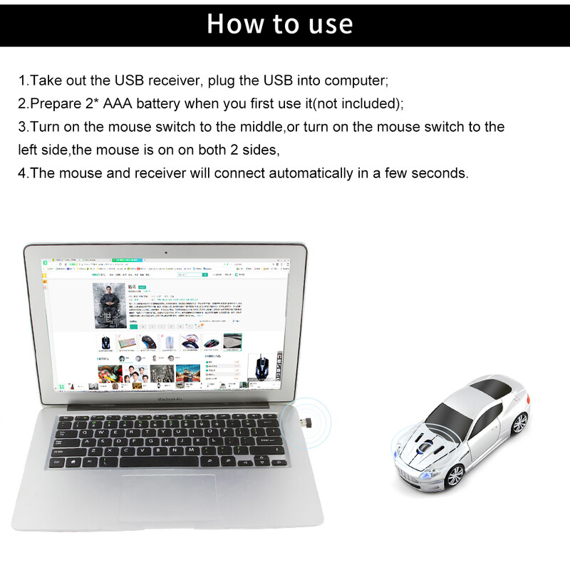 Mouse-ul pentru mașină pentru computer fără fir CHYI, 2,4 GHz, ergonomic, mini optic usb pentru computer, Mause, cadou 3D, far cu LED-uri, șoareci auto pentru laptop