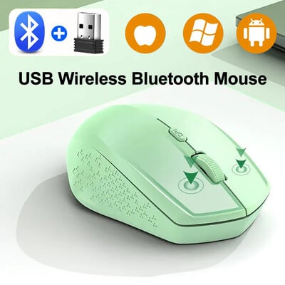 Újratölthető Bluetooth-kompatibilis vezeték nélküli egér 2.4G optikai egerek USB RGB 1600DPI egérrel számítógéphez laptophoz PC némító egér