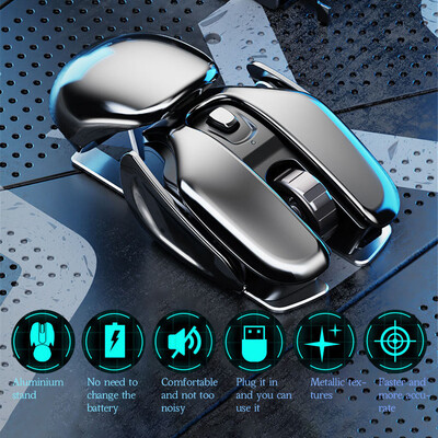 Mouse PX2 Metal 2.4G Wireless Mut 1600DPI 6 butoane pentru PC Laptop Computer Gaming Office Home Aluminiu Mouse ușor