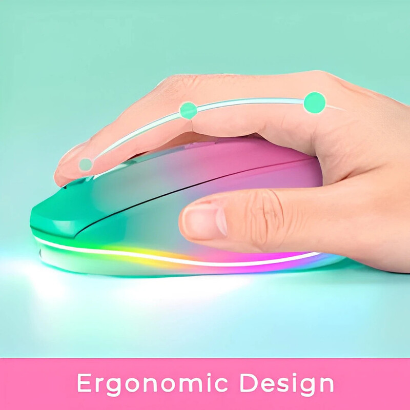 Hordozható vezeték nélküli egér csendes kattintással újratölthető, ergonomikus kialakítású színes LED-es háttérvilágítás, több rendszerrel kompatibilis