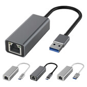 Type-C към RJ45 Gigabit Ethernet LAN мрежов адаптер 10/100/1000Mbps USB мрежова карта USB Type-C кабелен LAN адаптер Алуминиева сплав