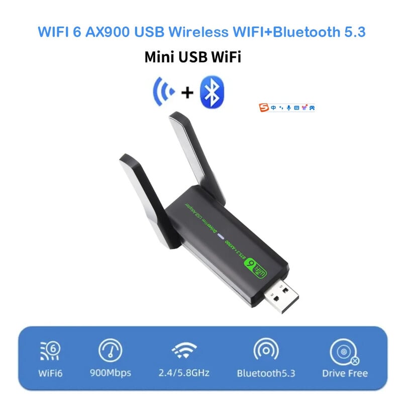 AX900 Bluetooth 5.3 USB WIFI 900Mbps Adaptor USB fără fir cu bandă dublă 2.4G 5G WiFi 6 Receptor pentru card de rețea de computer
