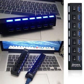 USB 3.0 хъб USB хъб 3.0 Multi USB сплитер Hab 4/7 порта Множество разширители Използвайте захранващ адаптер USB3 хъб с превключвател за компютър