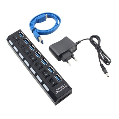 USB 3.0 Hub USB Hub 3.0 Multi USB Splitter Hab 4/7 Port Multiple Expander Koristite strujni adapter USB3 Hub s prekidačem za PC