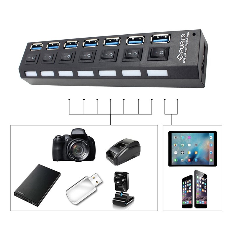 USB 3.0 Hub USB Hub 3.0 Multi USB Splitter Hab 4/7 Port Multiple Expander Koristite strujni adapter USB3 Hub s prekidačem za PC