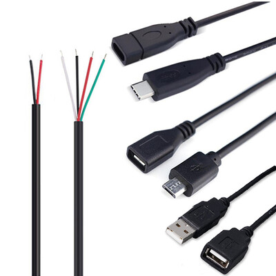 Mascul la mamă 2-pini 4-pini Linie Micro USB 2.0 Tip-C Cablu de încărcare Conector de alimentare Cablu de prelungire Q1