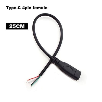 Vyriškas ir moteriškas 2 kontaktų 4 kontaktų Line Micro USB 2.0 Type-C įkroviklio laido jungtis Maitinimo šaltinio prailginimo kabelis Q1