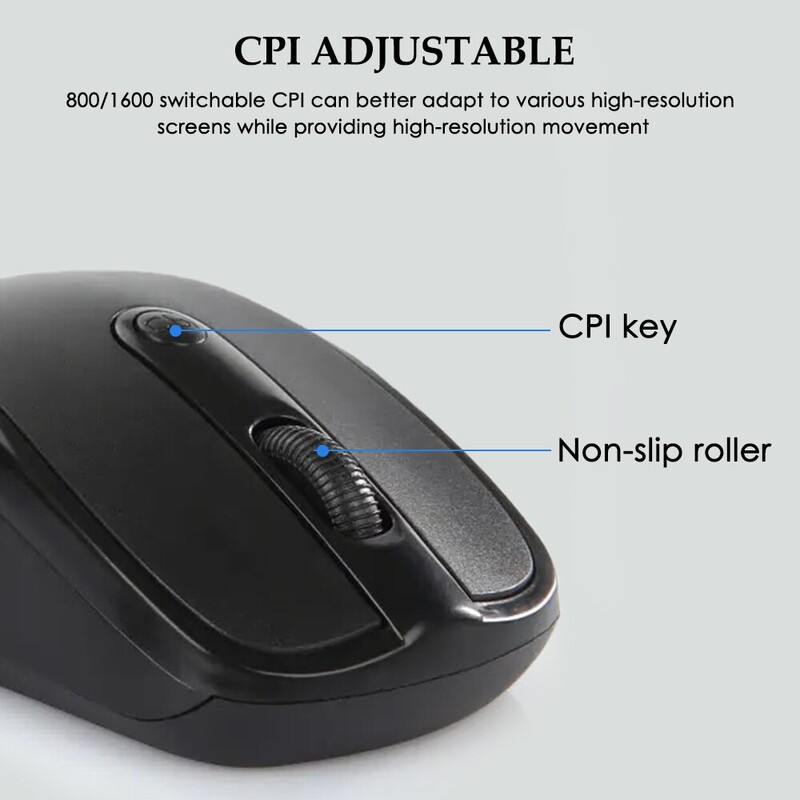 Belaidė pelė tyli 2.4G USB kompiuterio pelė Optinė mini tyli pelė Be triukšmo reguliuojama DPI pelė, skirta Windows Mac Linux
