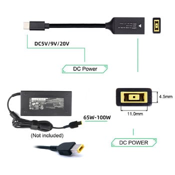 PD100W квадратен жак към USB Type-C конвертор кабел за зареждане, съвместим с Lenovo захранващ адаптер за лаптопи, мобилни телефони, таблети