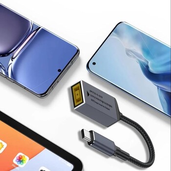 PD100W квадратен жак към USB Type-C конвертор кабел за зареждане, съвместим с Lenovo захранващ адаптер за лаптопи, мобилни телефони, таблети