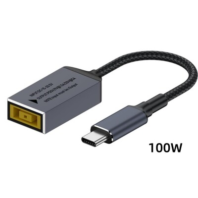 Nabíjací kábel PD100W s redukciou Square Jack na USB Type-C kompatibilný s napájacím adaptérom Lenovo pre notebooky, mobilné telefóny, tablety