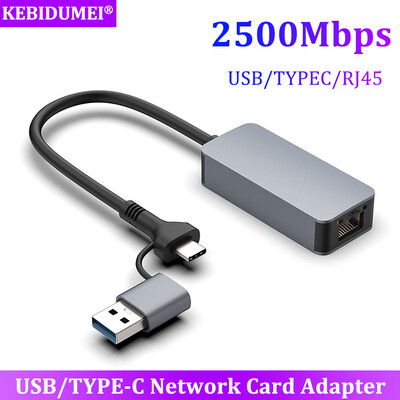 2500Mbps tīkla kartes adapteris USB/C tipa uz RJ45 adapteris 2.5G USB 3.0 vadu tīkla kartes pārveidotāja centrmezgls klēpjdatoram Win 8/7/10