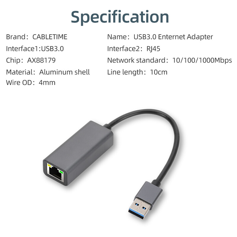 Adaptér káblovej sieťovej karty 1000 Mbps, ethernetový adaptér USB typu C na RJ45, sieťová karta USB 3.0 na RJ45, internetový kábel USB LAN