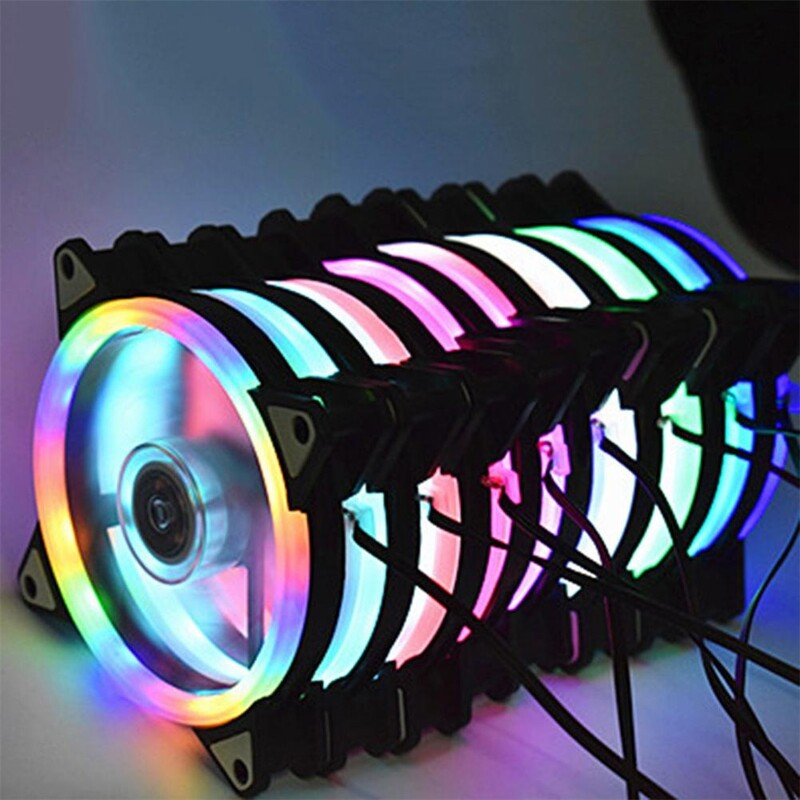 120 mm 4-pinový RGB chladiaci ventilátor s farebným modro-červeno-bielym fluidným ložiskom, LED chladiaci ventilátor, nastaviteľný chladič pre PC