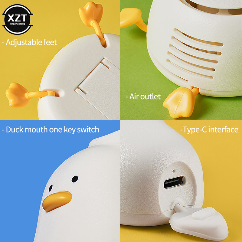 Prijenosni vratni ventilator Cartoon Duck USB punjivi ventilator Mini stolni ventilator Uredski stolni student Vanjski ventilator