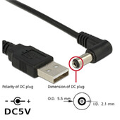 USB 5,5 mm-ig/2,1 mm-ig 5 V DC hordó csatlakozó Tápkábel 1 m 3 láb könyök 90 derékszögű kivitel DC tápcsatlakozó USB KÁBEL