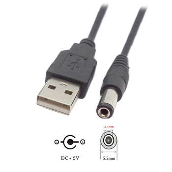 USB към 5,5 мм/2,1 мм 5 V DC барел жак Кабел за захранване 1 м 3 фута Коляно 90 Дизайн под прав ъгъл DC захранващ щепсел USB КАБЕЛ