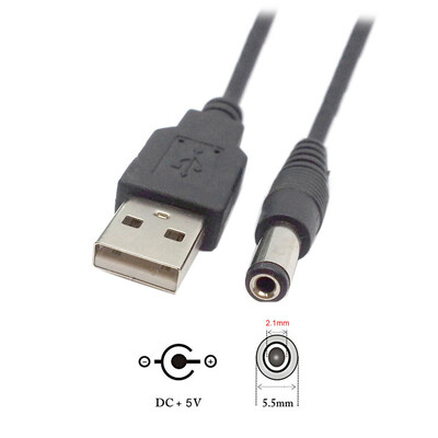 USB 5,5 mm-ig/2,1 mm-ig 5 V DC hordó csatlakozó Tápkábel 1 m 3 láb könyök 90 derékszögű kivitel DC tápcsatlakozó USB KÁBEL