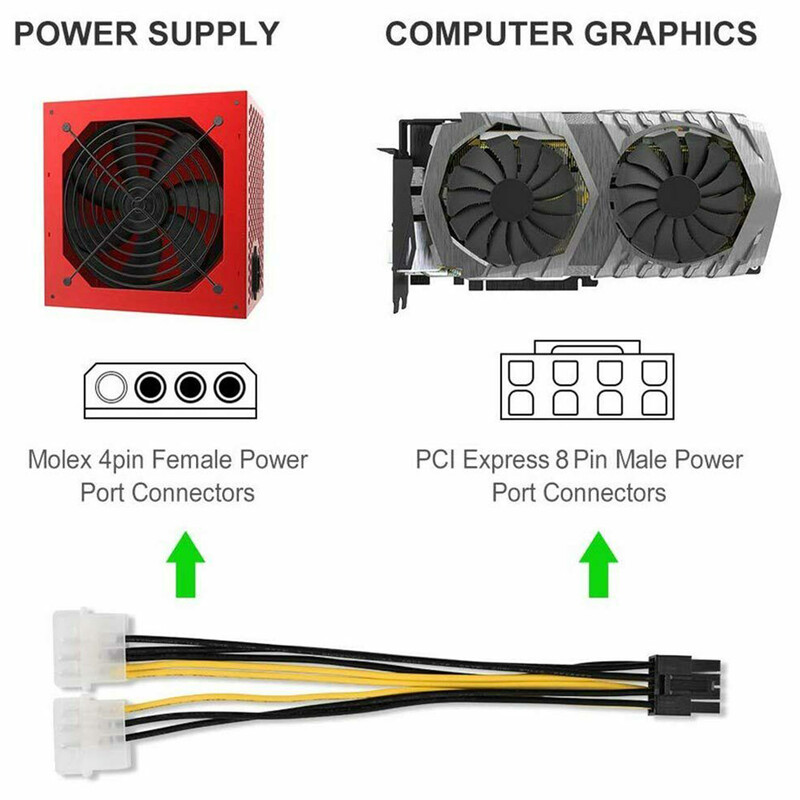 18 cm-es 8 tűs PCIe 2 x 4 tűs LP4 Molex tápkábel adapterhez