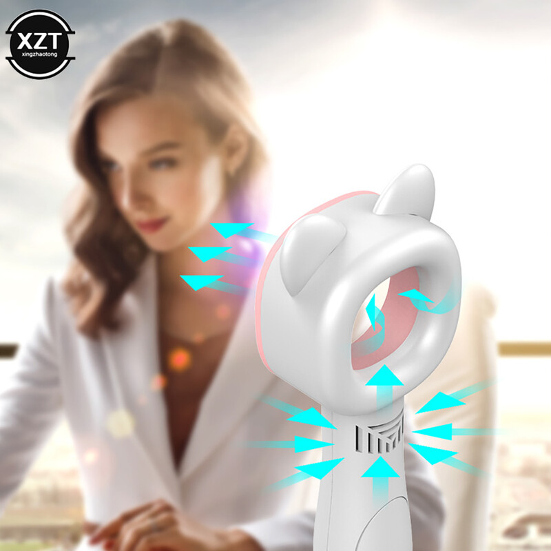 Mini bezlopatkový ventilátor, roztomilá mačka, ručný nabíjateľný USB ventilátor, 1200 mAh, stlmený bez lopatiek, pre domáci vonkajší ventilátor, chladič