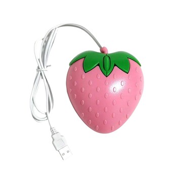 Кабелна мишка Pink Strawberry Малка оптична компютърна мишка за компютърна игра Сладък креативен дизайн Подарък за рожден ден за момичета за офис лаптоп V1P8