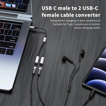 Мобилен телефон Tablet TypeC Hub 3 порта One to Two Typec Interface Splitter USB C мъжки към два USB C женски сплитер зарядно устройство Power