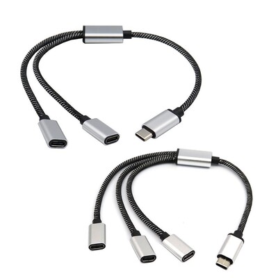 Mobilā tālruņa planšetdatora TypeC centrmezgls, 3 pieslēgvietas, viena pret diviem tipa interfeisa sadalītājs USB C, vīrišķais un 2 USB c, sadalītājs, lādētājs, barošana