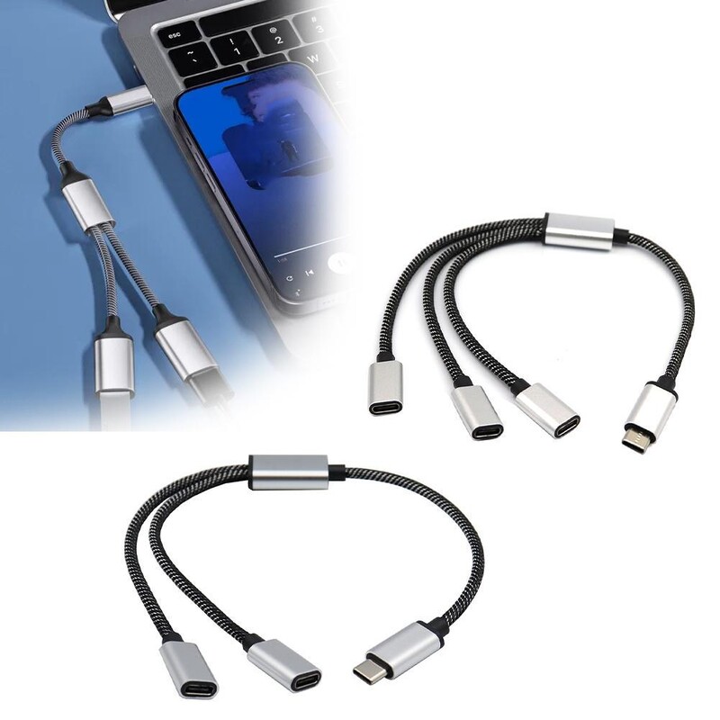 Telefon mobil Tabletă TypeC Hub 3 porturi Unul la două Interfață Typec Splitter USB C masculin la două USB C Femeie Splitter Încărcător
