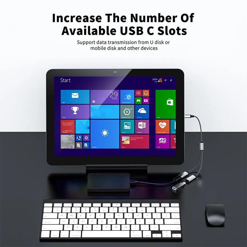 Telefon mobil Tabletă TypeC Hub 3 porturi Unul la două Interfață Typec Splitter USB C masculin la două USB C Femeie Splitter Încărcător