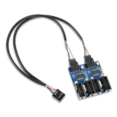 Alaplap USB 2.0 9 tűs csatlakozó aljzat fejléc elosztó 1-2/4 hosszabbító kábel adapter 9 tűs PC számítógép USB HUB csatlakozók